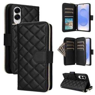 For Samsung Galaxy S25 Edge 5G Crossbody Rhombic Zipper Tower Buckle Leather Phone Case with Lanyard(Black)