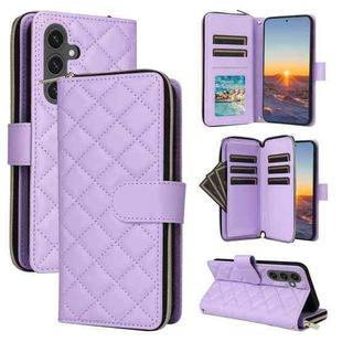 For Samsung Galaxy S25 FE 5G Crossbody Rhombic Zipper Tower Buckle Leather Phone Case with Lanyard(Purple)