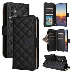 For Samsung Galaxy S25 FE 5G Crossbody Rhombic Zipper Tower Buckle Leather Phone Case with Lanyard(Black)