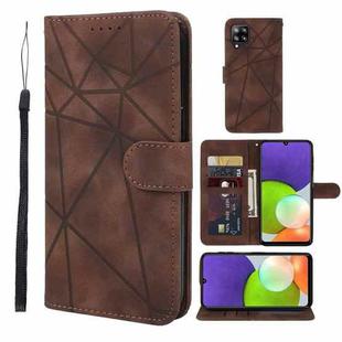 For Samsung Galaxy A22 4G Skin Feel Geometric Lines Leather Phone Case(Brown)