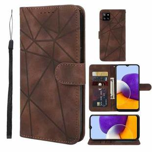 For Samsung Galaxy A22 5G Skin Feel Geometric Lines Leather Phone Case(Brown)