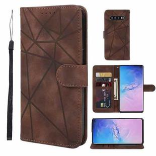 For Samsung Galaxy S10 Skin Feel Geometric Lines Leather Phone Case(Brown)