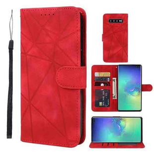 For Samsung Galaxy S10+ Skin Feel Geometric Lines Leather Phone Case(Red)