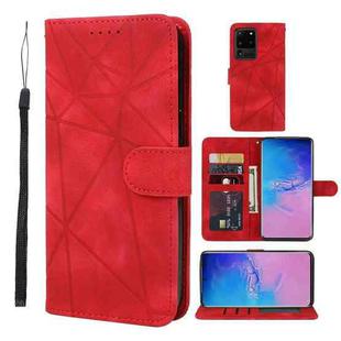 For Samsung Galaxy S20 Ultra Skin Feel Geometric Lines Leather Phone Case(Red)