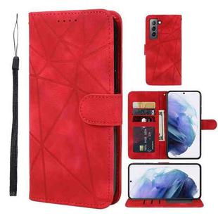 For Samsung Galaxy S21 5G Skin Feel Geometric Lines Leather Phone Case(Red)