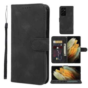 For Samsung Galaxy S21 Ultra 5G Skin Feel Geometric Lines Leather Phone Case(Black)