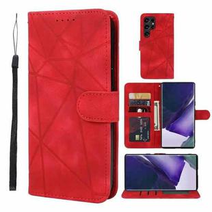 For Samsung Galaxy S22 Ultra 5G Skin Feel Geometric Lines Leather Phone Case(Red)
