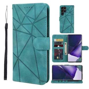 For Samsung Galaxy S22 Ultra 5G Skin Feel Geometric Lines Leather Phone Case(Green)