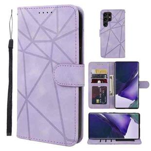 For Samsung Galaxy S22 Ultra 5G Skin Feel Geometric Lines Leather Phone Case(Purple)