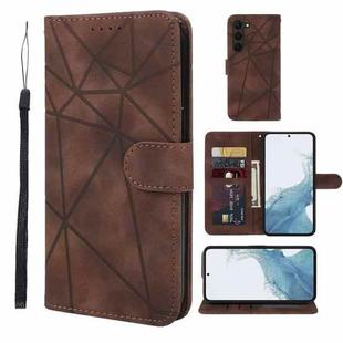 For Samsung Galaxy S23 5G Skin Feel Geometric Lines Leather Phone Case(Brown)