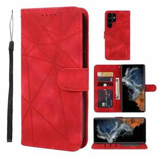 For Samsung Galaxy S23 Ultra 5G Skin Feel Geometric Lines Leather Phone Case(Red)