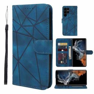 For Samsung Galaxy S23 Ultra 5G Skin Feel Geometric Lines Leather Phone Case(Blue)