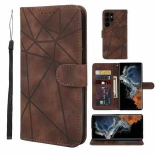 For Samsung Galaxy S23 Ultra 5G Skin Feel Geometric Lines Leather Phone Case(Brown)