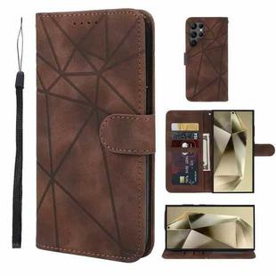 For Samsung Galaxy S24 Ultra 5G Skin Feel Geometric Lines Leather Phone Case(Brown)