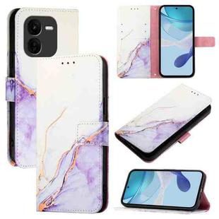 For vivo iQOO Z9x PT003 Marble Pattern Flip Leather Phone Case(White Purple)