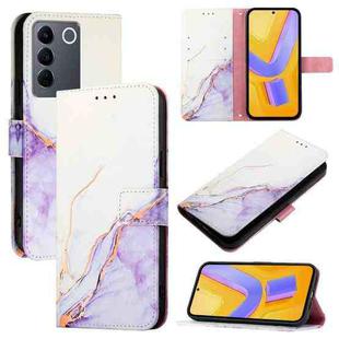 For vivo V27 / V27 Pro 5G Global PT003 Marble Pattern Flip Leather Phone Case(White Purple)