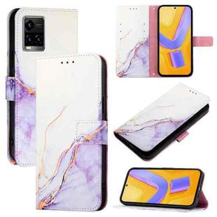 For vivo Y33s 4G Global / Y21 2021 / Y21s PT003 Marble Pattern Flip Leather Phone Case(White Purple)