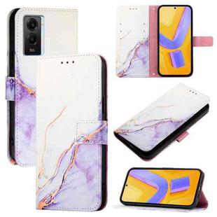 For vivo Y55s 5G 2023 / Y55 5G / Y75 5G PT003 Marble Pattern Flip Leather Phone Case(White Purple)