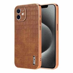 For iPhone 11 AZNS Electroplated Frame Crocodile Texture Full Coverage Phone Case(Brown)