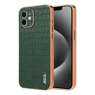 For iPhone 11 AZNS Electroplated Frame Crocodile Texture Full Coverage Phone Case(Green)