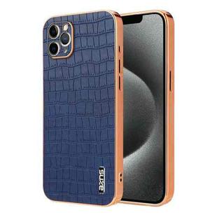 For iPhone 11 Pro AZNS Electroplated Frame Crocodile Texture Full Coverage Phone Case(Blue)