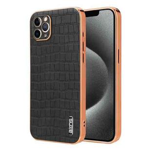 For iPhone 11 Pro Max AZNS Electroplated Frame Crocodile Texture Full Coverage Phone Case(Black)