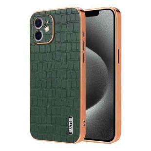 For iPhone 12 AZNS Electroplated Frame Crocodile Texture Full Coverage Phone Case(Green)