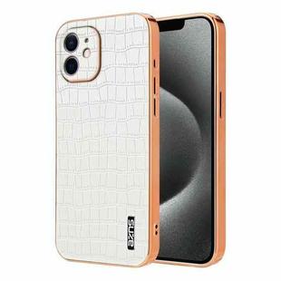 For iPhone 12 AZNS Electroplated Frame Crocodile Texture Full Coverage Phone Case(White)
