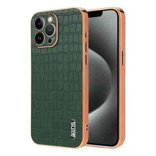 For iPhone 12 Pro AZNS Electroplated Frame Crocodile Texture Full Coverage Phone Case(Green)