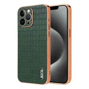For iPhone 12 Pro Max AZNS Electroplated Frame Crocodile Texture Full Coverage Phone Case(Green)