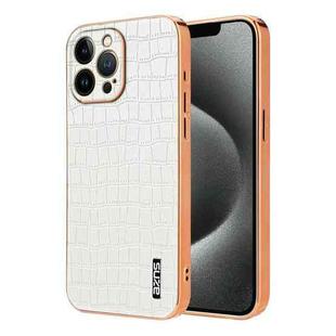For iPhone 12 Pro Max AZNS Electroplated Frame Crocodile Texture Full Coverage Phone Case(White)