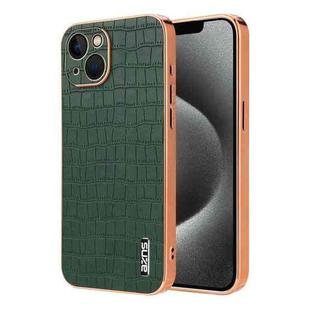 For iPhone 13 AZNS Electroplated Frame Crocodile Texture Full Coverage Phone Case(Green)