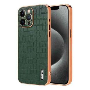 For iPhone 13 Pro AZNS Electroplated Frame Crocodile Texture Full Coverage Phone Case(Green)