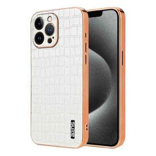 For iPhone 13 Pro Max AZNS Electroplated Frame Crocodile Texture Full Coverage Phone Case(White)