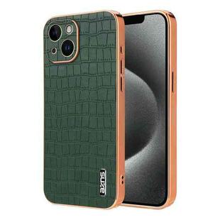 For iPhone 14 AZNS Electroplated Frame Crocodile Texture Full Coverage Phone Case(Green)