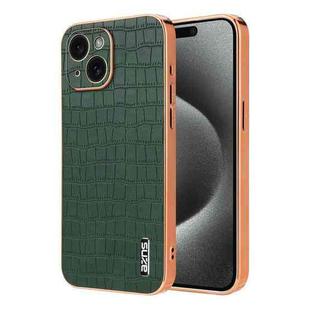 For iPhone 15 AZNS Electroplated Frame Crocodile Texture Full Coverage Phone Case(Green)