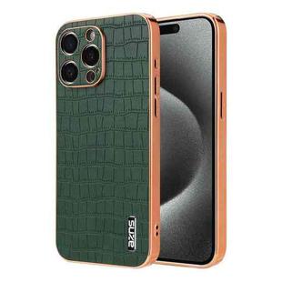 For iPhone 15 Pro AZNS Electroplated Frame Crocodile Texture Full Coverage Phone Case(Green)