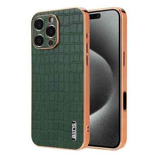 For iPhone 16 Pro Max AZNS Electroplated Frame Crocodile Texture Full Coverage Phone Case(Green)