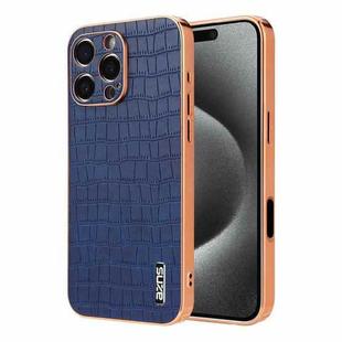 For iPhone 16 Pro Max AZNS Electroplated Frame Crocodile Texture Full Coverage Phone Case(Blue)