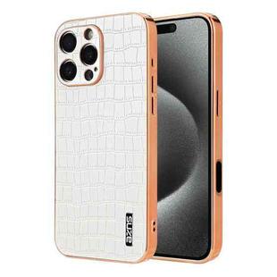 For iPhone 16 Pro AZNS Electroplated Frame Crocodile Texture Full Coverage Phone Case(White)