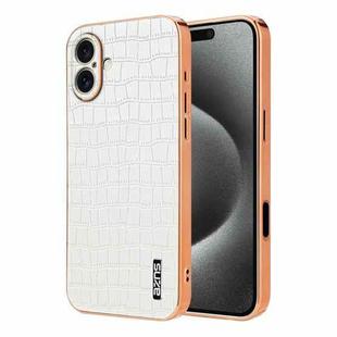 For iPhone 16 Plus AZNS Electroplated Frame Crocodile Texture Full Coverage Phone Case(White)