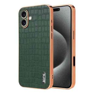 For iPhone 16 AZNS Electroplated Frame Crocodile Texture Full Coverage Phone Case(Green)