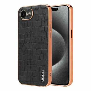 For iPhone 16e AZNS Electroplated Frame Crocodile Texture Full Coverage Phone Case(Black)