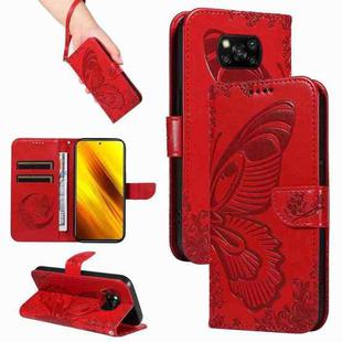 For Xiaomi Poco X3 NFC Swallowtail Butterfly Embossed Leather Phone Case(Red)