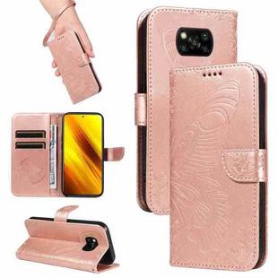 For Xiaomi Poco X3 NFC Swallowtail Butterfly Embossed Leather Phone Case(Rose Gold)