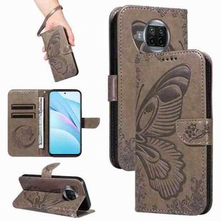 For Xiaomi Mi 10T Lite 5G Swallowtail Butterfly Embossed Leather Phone Case(Grey)