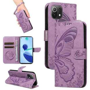 For Xiaomi Mi 11 Lite Swallowtail Butterfly Embossed Leather Phone Case(Purple)