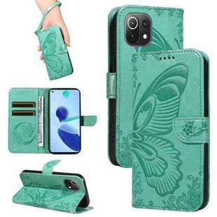 For Xiaomi Mi 11 Lite Swallowtail Butterfly Embossed Leather Phone Case(Green)