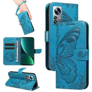 For Xiaomi 12 Pro Swallowtail Butterfly Embossed Leather Phone Case(Blue)