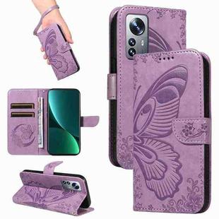 For Xiaomi 12 Pro Swallowtail Butterfly Embossed Leather Phone Case(Purple)